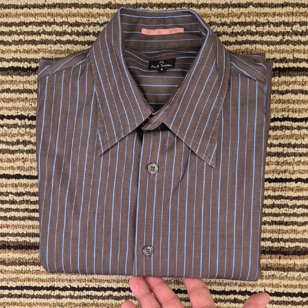 PAUL SMITH PS Dark Brown Blue Striped Cotton Small Mens Long Sleeve Shirt